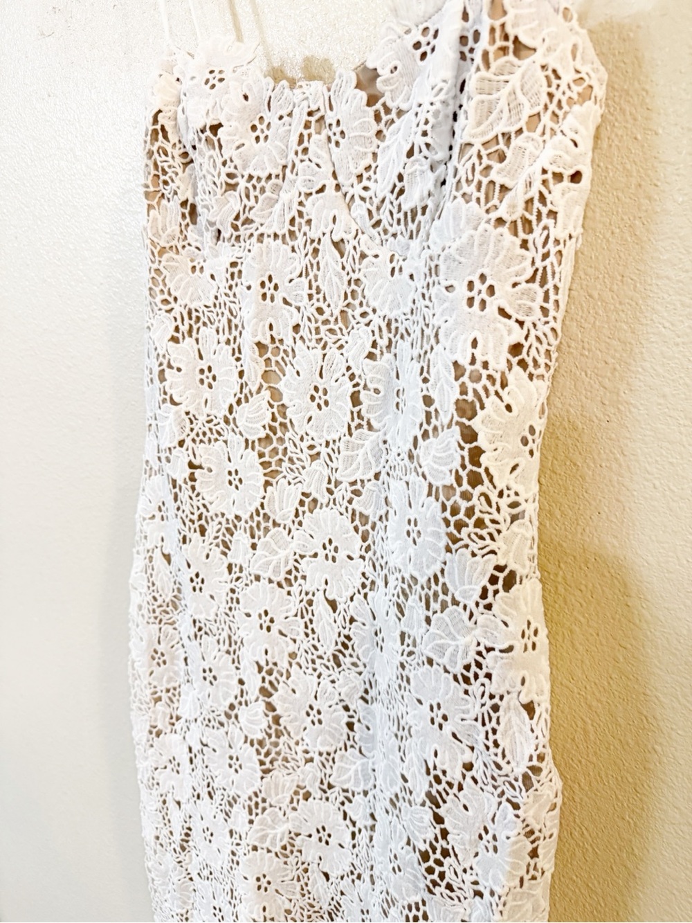 Commense Semi-Sheer Double Layer Lace Cami Dress White Lace Up Back MIDI NEW - Picture 9 of 9